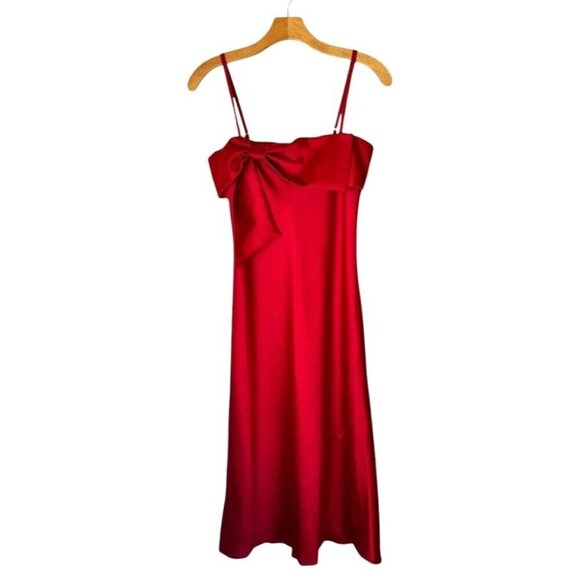 Hutch‎ Anthropologie Dress Women XS Red Satin Bow Front Slip Midi NWT Party - Picture 2 of 14